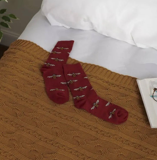 Rustic Red Honey Bee Crew Socks