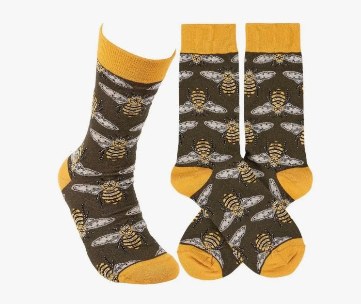 Gray Honey Bee Crew Socks