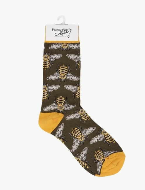 Gray Honey Bee Crew Socks