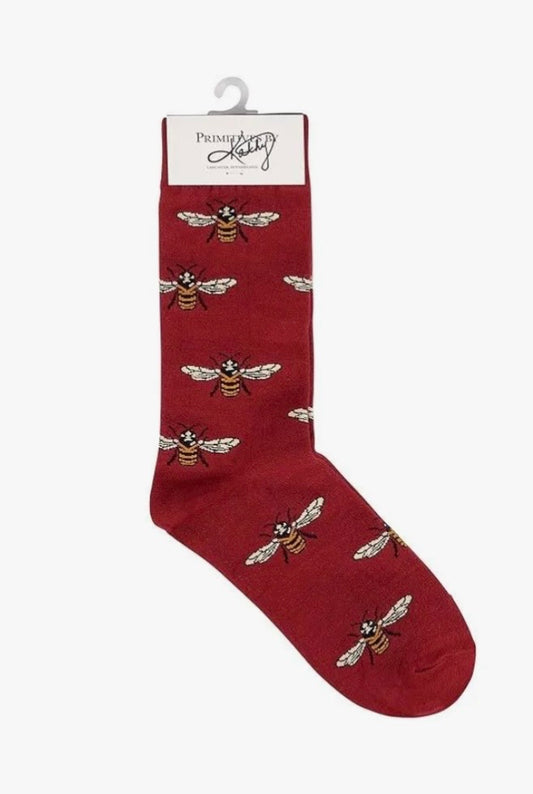 Rustic Red Honey Bee Crew Socks