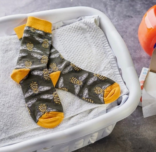 Gray Honey Bee Crew Socks